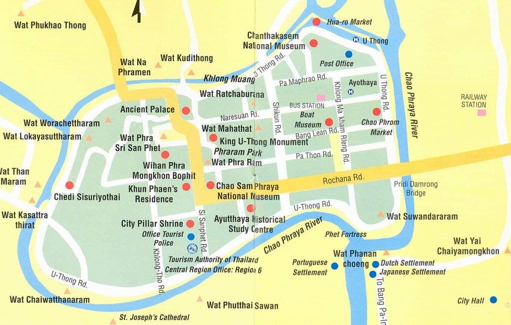 A map of Ayutthaya Historical Park, Thailand