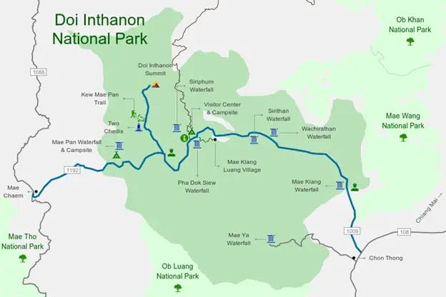 Map of Doi Inthanon, Thailand