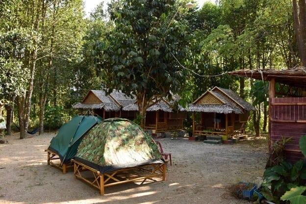 Campsite by visitor area at Khao Sok National Park in Thailand