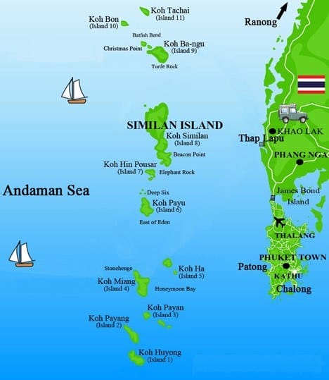 Map of Similan Island in Thailand, in Andaman Sea