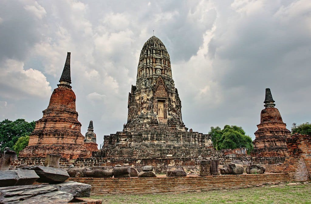 Ancient temple-pagodas at Wat Ratchaburana in Ayutthaya Historical Park in Thailand