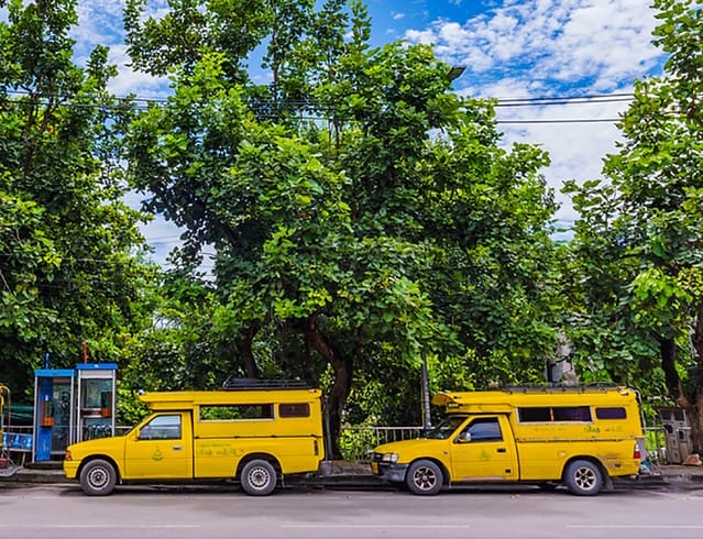 Yellow public truck service (Songthaew) in Chiang Mai-Thailand