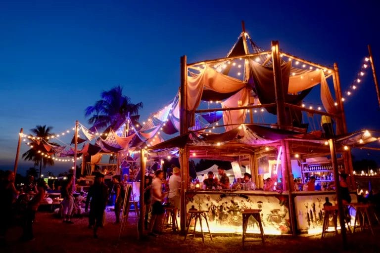 Colorful light outdoor bars on the beach in Phi Phi Island-Thailand