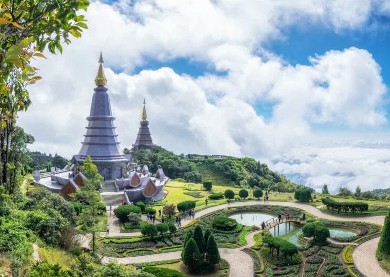 Two pagoda landmark on Doi Inthanon National Park in Thailand