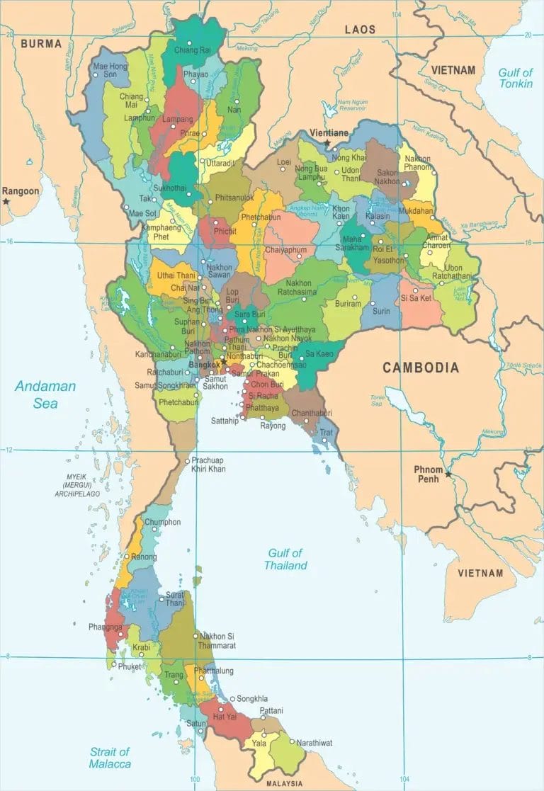 A colorful Thailand map