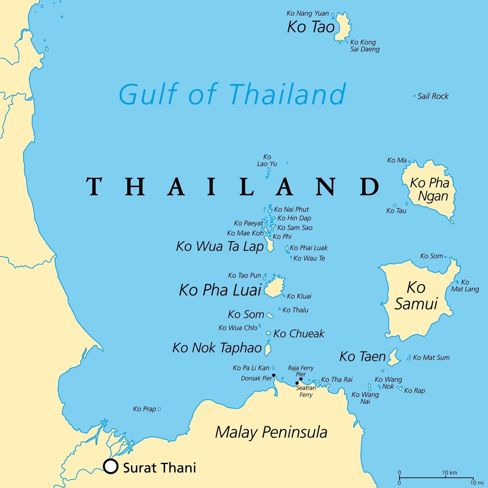 Map of islands in Gulf of Thailand